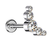 Micro threadless labret silver five crystals silver