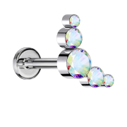Micro Threadless Labret silver five crystals multicolor