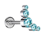 Micro Threadless Labret silver five crystals aqua