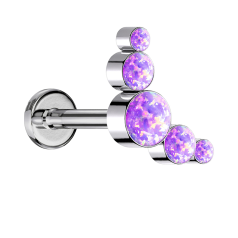 Micro Threadless Labret silber fünf Opale violett