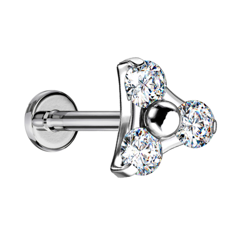 Micro Threadless Labret argento triangolo tre cristalli argento