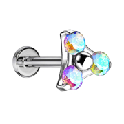 Micro threadless labret silver triangle three crystals...