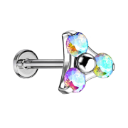 Micro Threadless Labret argento triangolo tre cristalli...