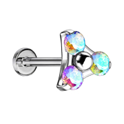 Micro threadless labret silver triangle three crystals...