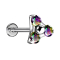 Micro Threadless Labret argento triangolo tre cristalli multicolore scuro