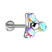 Micro Threadless Labret silver triangle three crystals...