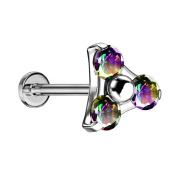 Micro Threadless Labret Silver Triangle Three Crystals...