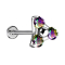 Micro Threadless Labret argento triangolo tre cristalli multicolore scuro