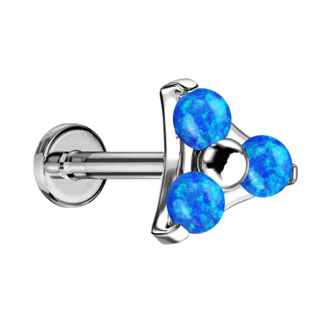 Micro Threadless Labret argento triangolo tre opali blu