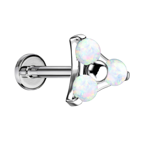 Micro Threadless Labret argento triangolo tre opali bianchi
