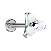 Micro Threadless Labret argent triangle trois opales blanc