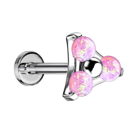 Micro Threadless Labret argento triangolo tre opali rosa