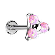 Micro Threadless Labret argento triangolo tre opali rosa