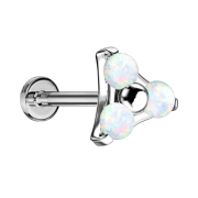 Micro Threadless Labret argento triangolo tre opali bianchi