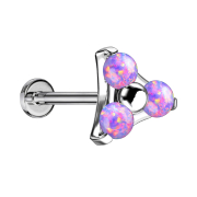 Micro Labret sans fil argent triangle trois opales violettes