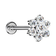 Micro Labret sans filetage argent fleur cristaux argent