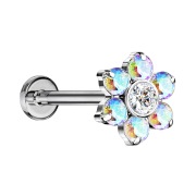 Micro Threadless Labret silver flower crystals multicolor