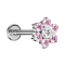 Micro Threadless Labret Silver Flower Crystals Pink