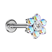 Micro Threadless Labret silber Blume Kristalle multicolor
