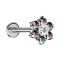 Micro Threadless Labret Silver Flower Crystals Dark Multicolor