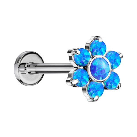 Micro Threadless Labret argento fiore opale blu