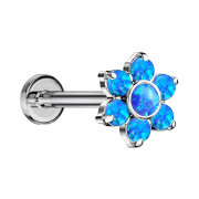 Micro Labret sans filetage argent fleur opale bleue
