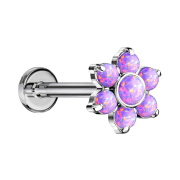 Micro Labret sans filetage argent fleur opale violette