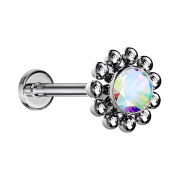 Micro Threadless Labret silver ball flower crystal...