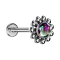 Micro Threadless Labret Silver Ball Flower Crystal Dark Multicolor