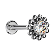 Micro threadless labret silver ball flower crystal silver