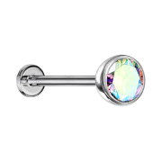 Micro threadless labret silver hemisphere with crystal...