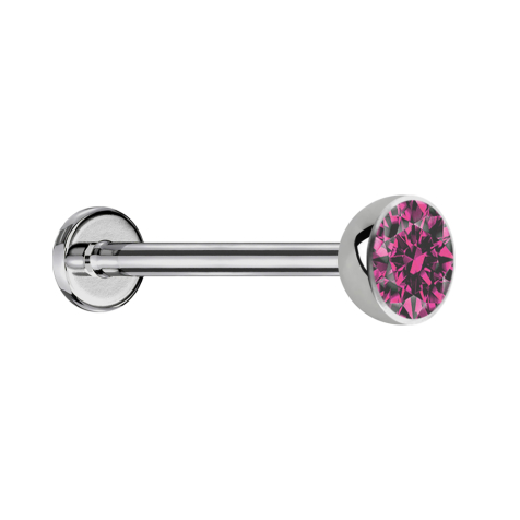 Micro Threadless Labret Silver Hemisphere with Pink Crystal