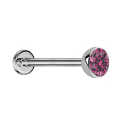 Micro Threadless Labret Silver Hemisphere with Pink Crystal