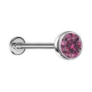 Micro threadless labret silver hemisphere with crystal pink