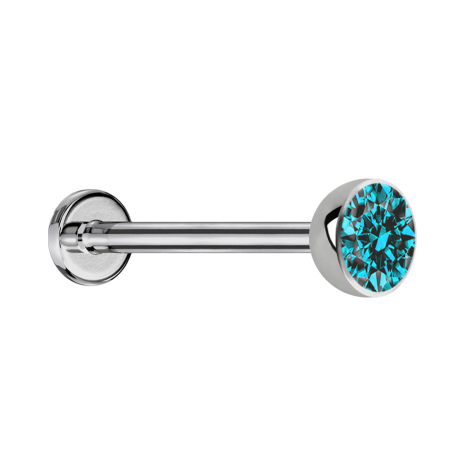 Micro Threadless Labret Silver Hemisphere with Crystal Aqua
