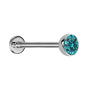 Micro Threadless Labret Silver Hemisphere with Crystal Aqua