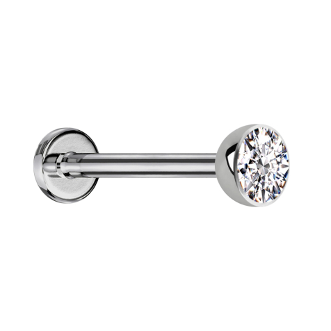 Micro Threadless Labret Silver Hemisphere with Crystal Silver