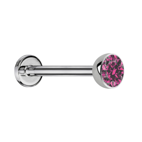 Micro Threadless Labret Silver Hemisphere with Pink Crystal
