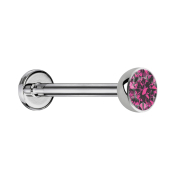 Micro Threadless Labret Silver Hemisphere with Pink Crystal