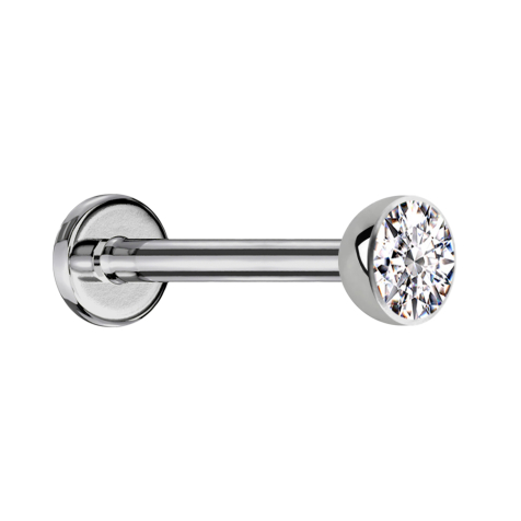 Micro Threadless Labret Silver Hemisphere with Crystal Silver