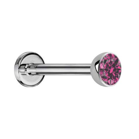Micro Threadless Labret Silver Hemisphere with Pink Crystal