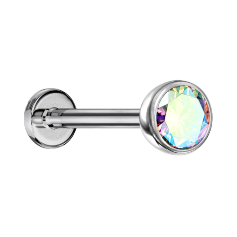 Micro threadless labret silver hemisphere with crystal multicolor