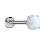 Micro Threadless Labret silber Opal weiss gefasst