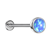 Micro threadless labret silver hemisphere with opal blue
