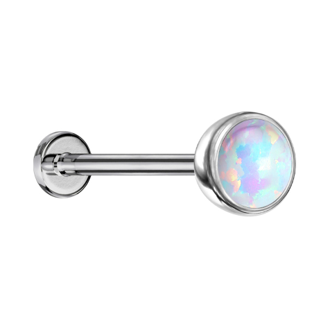 Micro Threadless Labret Silver Hemisphere with White Opal