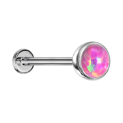 Micro threadless labret silver hemisphere with opal pink
