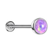 Micro Threadless Labret Silver Hemisphere with Violet Opal