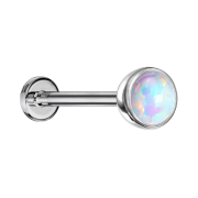 Micro Threadless Labret silber Halbkugel mit Opal weiss