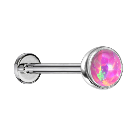 Micro Threadless Labret silber Halbkugel mit Opal pink