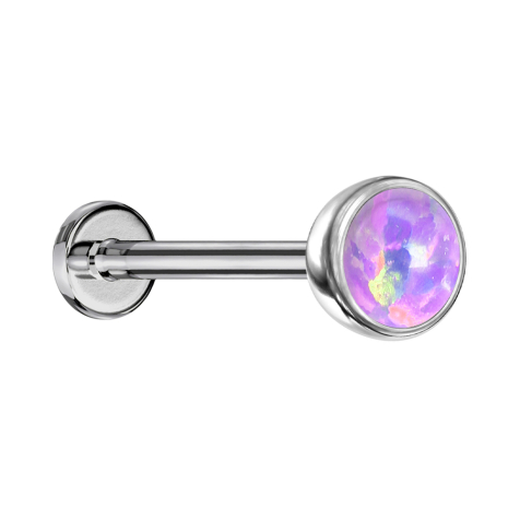 Micro Threadless Labret Silver Hemisphere with Violet Opal